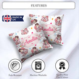 Custom Name Valentines Couple Kissing Floral Hearts Balloon Grey Square Filled Cushion Throw Pillow Sofa Bed Home Decor Zip Washable UK Made