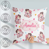 Custom Name Valentines Couple Kissing Floral Hearts Balloon Grey Square Filled Cushion Throw Pillow Sofa Bed Home Decor Zip Washable UK Made