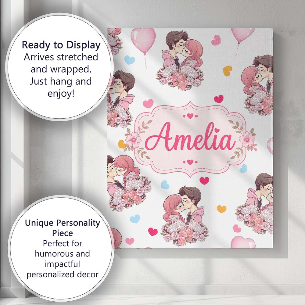 Personalised Name Cute Valentines Couple Custom  Unique Gift Idea Elegant Feature Canvas Wall Art Print Decor Picture Ready to Hang