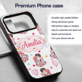 Cute Valentines Couple Kissing Floral Hearts Custom Name Protective Phone Case Mobile Cover Durable Everyday Smartphone Shock Resistant