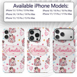 Cute Valentines Couple Kissing Floral Hearts Custom Name Protective Phone Case Mobile Cover Durable Everyday Smartphone Shock Resistant