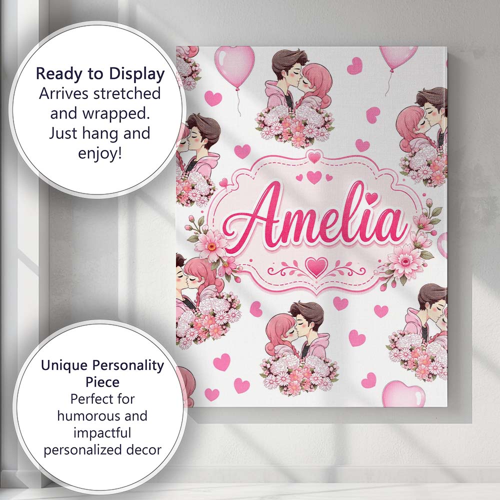Personalised Name Cute Valentines Couple Custom  Unique Gift Idea Elegant Feature Canvas Wall Art Print Decor Picture Ready to Hang