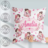 Custom Name Cute Couple Kissing Floral Hearts Balloon Light Grey Square Filled Cushion Throw Pillow Sofa Bed Home Decor Zip Washable UK Made