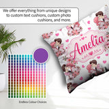 Custom Name Cute Couple Kissing Floral Hearts Balloon Light Grey Square Filled Cushion Throw Pillow Sofa Bed Home Decor Zip Washable UK Made