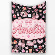 Cute Valentines Couple Love Gifts Hearts Black Background Seamless  Personalised Custom Name Super Soft Fleece Blanket Bed Sofa Throw