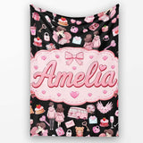 Cute Valentines Couple Love Gifts Hearts Black Background Seamless  Personalised Custom Name Super Soft Fleece Blanket Bed Sofa Throw