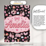 Cute Valentines Couple Love Gifts Hearts Black Background Seamless  Personalised Custom Name Super Soft Fleece Blanket Bed Sofa Throw
