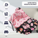Cute Valentines Couple Love Gifts Hearts Black Background Seamless  Personalised Custom Name Super Soft Fleece Blanket Bed Sofa Throw