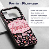 Cute Valentines Couple Love Gifts Hearts Black Custom Name Protective Phone Case Mobile Cover Durable Everyday Smartphone Shock Resistant