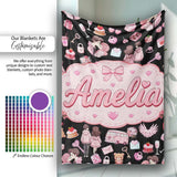 Cute Valentines Couple Love Gifts Hearts Black Background Seamless  Personalised Custom Name Super Soft Fleece Blanket Bed Sofa Throw