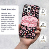 Cute Valentines Couple Love Gifts Hearts Black Custom Name Protective Phone Case Mobile Cover Durable Everyday Smartphone Shock Resistant