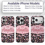 Cute Valentines Couple Love Gifts Hearts Black Custom Name Protective Phone Case Mobile Cover Durable Everyday Smartphone Shock Resistant