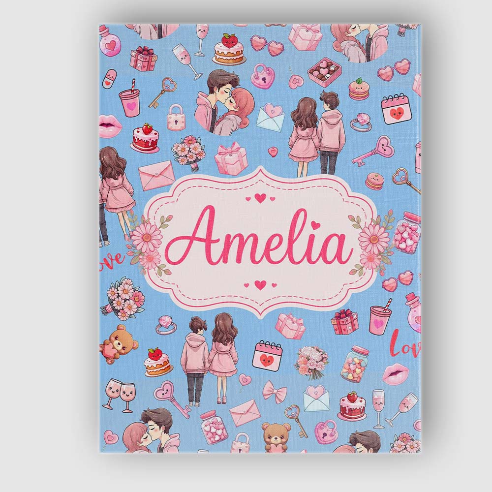 Personalised Name Cute Valentines Couple Custom  Unique Gift Idea Elegant Feature Canvas Wall Art Print Decor Picture Ready to Hang