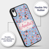 Cute Valentines Couple Love Gifts Hearts Blue Custom Name Protective Phone Case Mobile Cover Durable Everyday Smartphone Shock Resistant