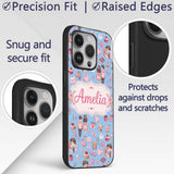 Cute Valentines Couple Love Gifts Hearts Blue Custom Name Protective Phone Case Mobile Cover Durable Everyday Smartphone Shock Resistant