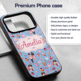 Cute Valentines Couple Love Gifts Hearts Blue Custom Name Protective Phone Case Mobile Cover Durable Everyday Smartphone Shock Resistant