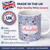 Personalized Custom Name Cute Valentines Couple Love Gifts Hearts Blue Background Seamless 11oz Ceramic Coffee Tea Mug White Large Handle