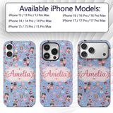 Cute Valentines Couple Love Gifts Hearts Blue Custom Name Protective Phone Case Mobile Cover Durable Everyday Smartphone Shock Resistant