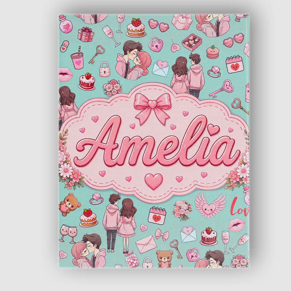Personalised Name Cute Valentines Couple Custom  Unique Gift Idea Elegant Feature Canvas Wall Art Print Decor Picture Ready to Hang