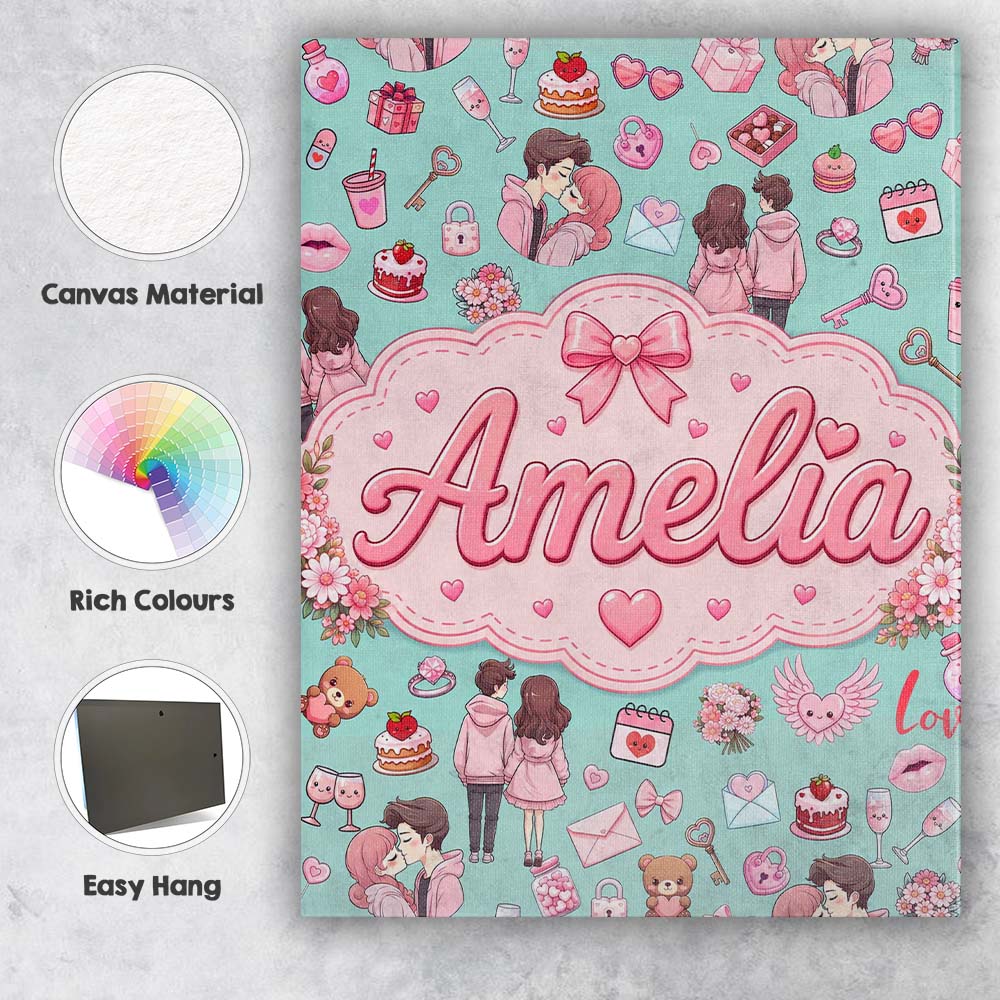 Personalised Name Cute Valentines Couple Custom  Unique Gift Idea Elegant Feature Canvas Wall Art Print Decor Picture Ready to Hang