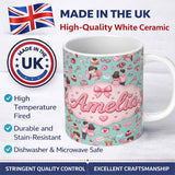 Personalized Custom Name Cute Valentines Couple Love Gifts Hearts Mint Background Seamless 11oz Ceramic Coffee Tea Mug White Large Handle