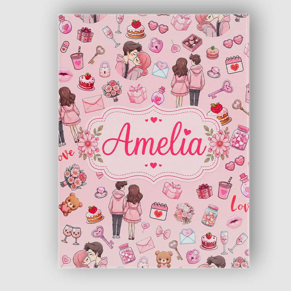 Personalised Name Cute Valentines Couple Custom  Unique Gift Idea Elegant Feature Canvas Wall Art Print Decor Picture Ready to Hang