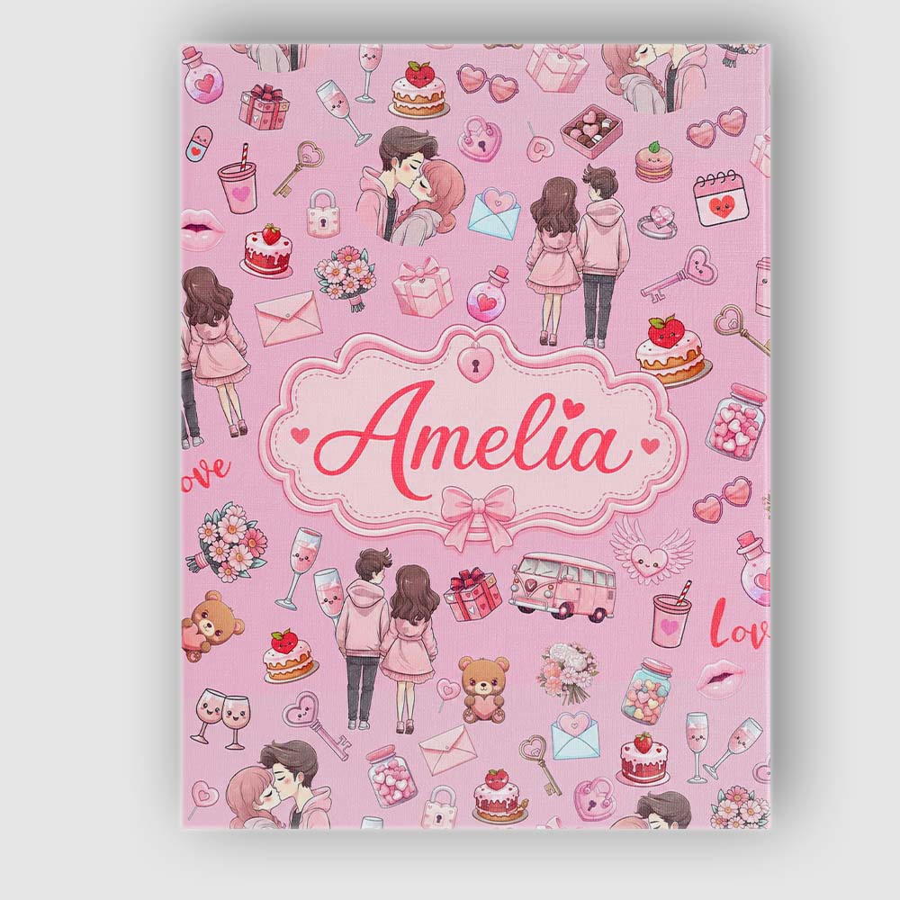 Personalised Name Cute Valentines Couple Custom  Unique Gift Idea Elegant Feature Canvas Wall Art Print Decor Picture Ready to Hang