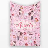 Cute Valentines Couple Love Icon Hearts Soft Pink Background  Personalised Custom Name Super Soft Fleece Blanket Bed Sofa Throw