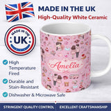 Personalized Custom Name Cute Valentines Couple Love Icon Hearts Soft Pink Background 11oz Ceramic Coffee Tea Mug White Large Handle