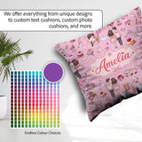 Custom Name Valentines Couple Icon Hearts Soft Pink Background Square Filled Cushion Throw Pillow Sofa Bed Home Decor Zip Washable UK Made