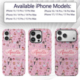 Cute Valentines Couple Love Icon Hearts Soft Pink Custom Name Protective Phone Case Mobile Cover Durable Everyday Smartphone Shock Resistant