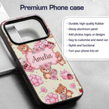 Cute Teddy Bears Hearts Gifts Floral Valentines Custom Name Protective Phone Case Mobile Cover Durable Everyday Smartphone Shock Resistant
