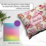 Custom Name Teddy Bears Hearts Gifts Valentines Seamless Pattern Square Filled Cushion Throw Pillow Sofa Bed Home Decor Zip Washable UK Made
