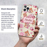 Cute Teddy Bears Hearts Gifts Floral Valentines Custom Name Protective Phone Case Mobile Cover Durable Everyday Smartphone Shock Resistant