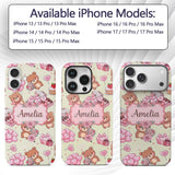 Cute Teddy Bears Hearts Gifts Floral Valentines Custom Name Protective Phone Case Mobile Cover Durable Everyday Smartphone Shock Resistant