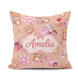 Custom Name Teddy Bears Hearts Floral Beige Background Seamless Square Filled Cushion Throw Pillow Sofa Bed Home Decor Zip Washable UK Made