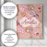Personalised Name Cute Teddy Bears Hearts Custom  Unique Gift Idea Elegant Feature Canvas Wall Art Print Decor Picture Ready to Hang