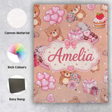 Personalised Name Cute Teddy Bears Hearts Custom  Unique Gift Idea Elegant Feature Canvas Wall Art Print Decor Picture Ready to Hang