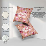 Custom Name Teddy Bears Hearts Floral Beige Background Seamless Square Filled Cushion Throw Pillow Sofa Bed Home Decor Zip Washable UK Made