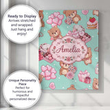 Personalised Name Cute Teddy Bears Hearts Custom  Unique Gift Idea Elegant Feature Canvas Wall Art Print Decor Picture Ready to Hang