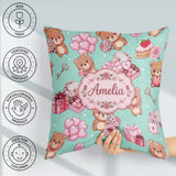 Custom Name Teddy Bears Hearts Balloons Gifts Valentines Pattern Square Filled Cushion Throw Pillow Sofa Bed Home Decor Zip Washable UK Made