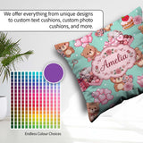 Custom Name Teddy Bears Hearts Balloons Gifts Valentines Pattern Square Filled Cushion Throw Pillow Sofa Bed Home Decor Zip Washable UK Made