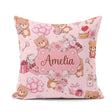 Custom Name Cute Teddy Bears Hearts Balloons Gifts Pink Seamless Square Filled Cushion Throw Pillow Sofa Bed Home Decor Zip Washable UK Made