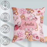 Custom Name Cute Teddy Bears Hearts Balloons Gifts Pink Seamless Square Filled Cushion Throw Pillow Sofa Bed Home Decor Zip Washable UK Made