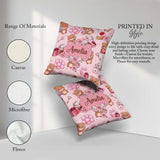 Custom Name Cute Teddy Bears Hearts Balloons Gifts Pink Seamless Square Filled Cushion Throw Pillow Sofa Bed Home Decor Zip Washable UK Made