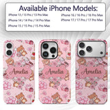 Cute Teddy Bears Hearts Balloons Printed Design Custom Name Protective Phone Case Mobile Cover Durable Everyday Smartphone Shock Resistant