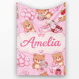 Cute Teddy Bears Hearts Balloons Gifts Blush Pink Seamless Pattern  Personalised Custom Name Super Soft Fleece Blanket Bed Sofa Throw