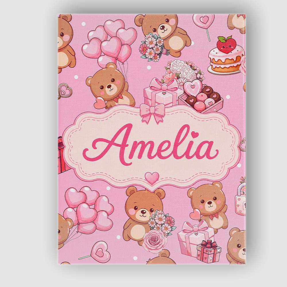 Personalised Name Cute Teddy Bears Hearts Custom  Unique Gift Idea Elegant Feature Canvas Wall Art Print Decor Picture Ready to Hang