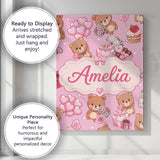 Personalised Name Cute Teddy Bears Hearts Custom  Unique Gift Idea Elegant Feature Canvas Wall Art Print Decor Picture Ready to Hang