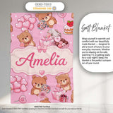 Cute Teddy Bears Hearts Balloons Gifts Blush Pink Seamless Pattern  Personalised Custom Name Super Soft Fleece Blanket Bed Sofa Throw